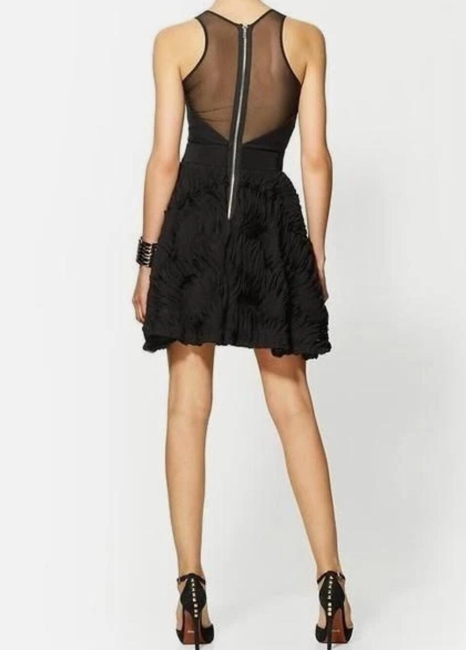 Milly Womens 0 Black Plisse Twirl Illusion Mini Cocktail Evening Dress NWT Luxe